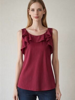 LOFT Burgundy Ruffle-Trim Sleeveless Top Size S